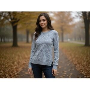 Chaps Women's Blue Marled Knit Sweater M Button Side Pullover Cozy cottage core